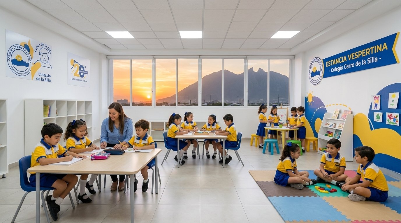 Niños haciendo tareas en la estancia vespertina